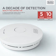 Black + Decker Connected Smoke Alarm. Wirelessly Interlinked. 10 Year Sealed Lithium Battery Included. Optical Sensor.
