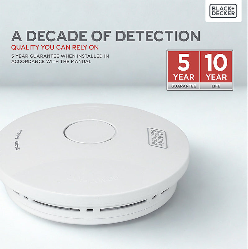 Black + Decker Connected Smoke Alarm. Wirelessly Interlinked. 10 Year Sealed Lithium Battery Included. Optical Sensor.