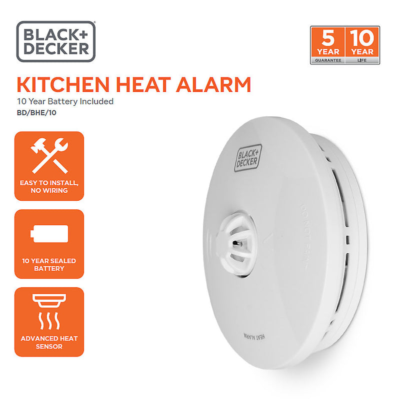 Black + Decker Kitchen Heat Alarm. 10 Year Sealed Lithium Battery Life.