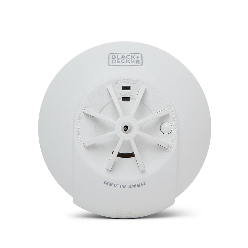 Black + Decker Mains Powered Interlinked Kitchen Heat Alarm. Battery Back Up Included. FAST FIX Base Included.
