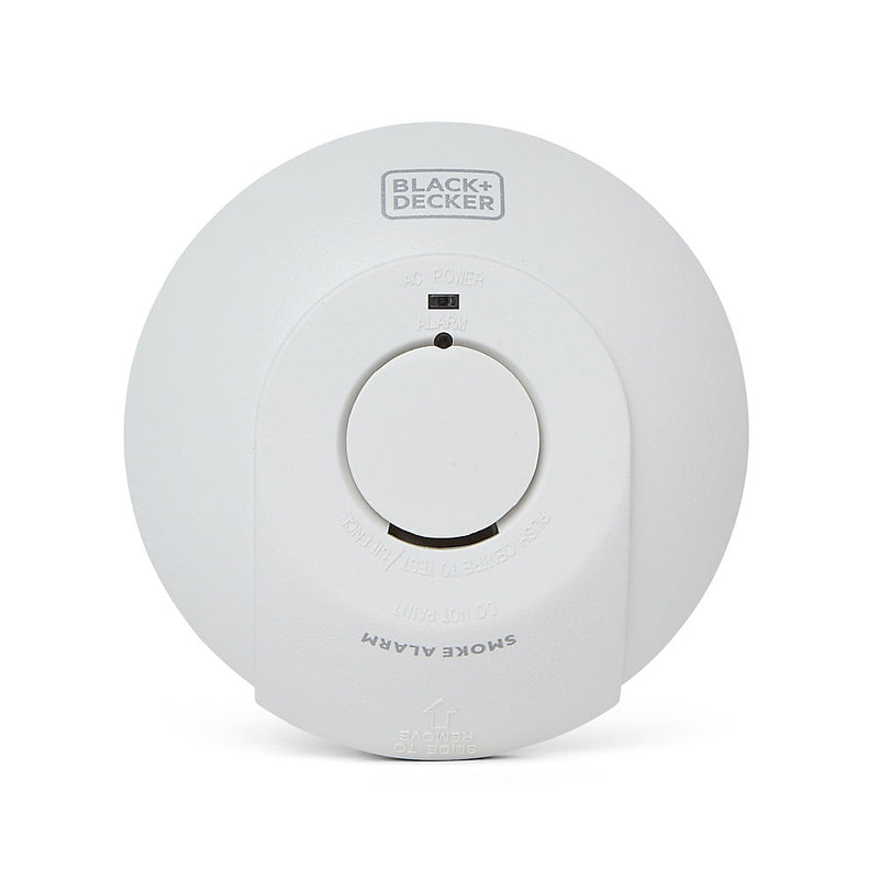 Black + Decker Mains Powered Interlinked Smoke Alarm. Battery Back Up Included. FAST FIX Base Included.