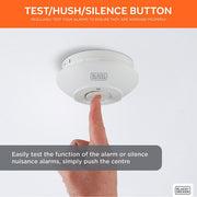 Black + Decker Mains Powered Interlinked Smoke Alarm. Battery Back Up Included. FAST FIX Base Included.