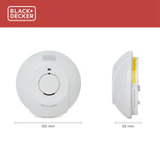 Black + Decker Mains Powered Interlinked Smoke Alarm. Battery Back Up Included. FAST FIX Base Included.