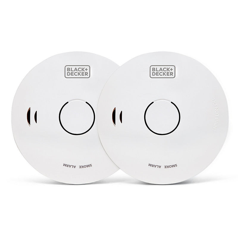 Black + Decker Smoke Alarm 2 Pack. 10 Year Sealed Lithium Battery Life. Optical Sensor.