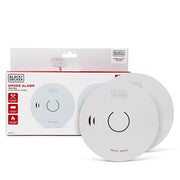 Black + Decker Smoke Alarm 2 Pack. 10 Year Sealed Lithium Battery Life. Optical Sensor.