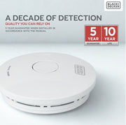 Black + Decker Smoke Alarm 2 Pack. 10 Year Sealed Lithium Battery Life. Optical Sensor.