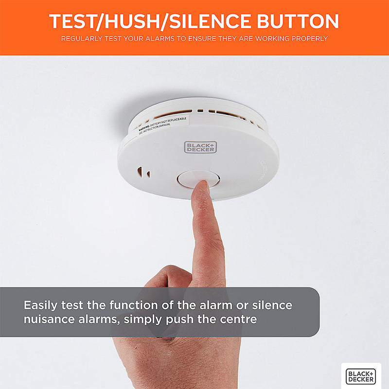 Black + Decker Smoke Alarm 2 Pack. 10 Year Sealed Lithium Battery Life. Optical Sensor.