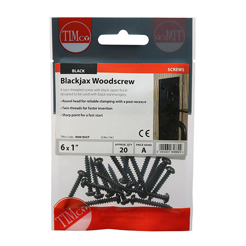 TIMCO Twin-Threaded Round Head Black Woodscrews — Trade Pack