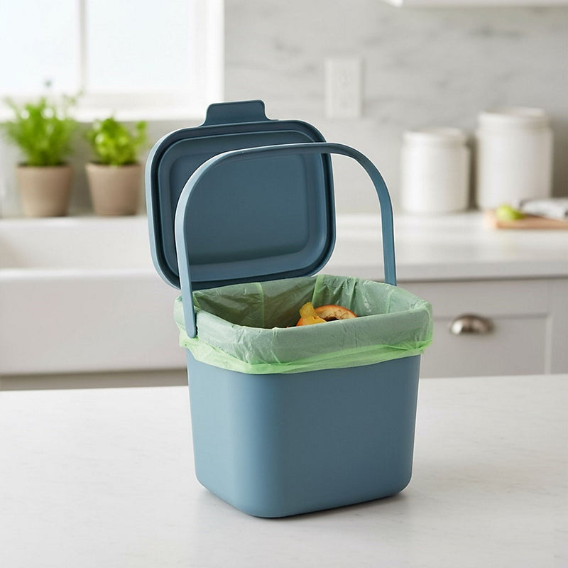 Blue Kitchen Caddy Food Waste Bin Compact Worktop Composting Bin Storage 4.5L