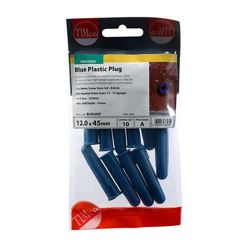 TIMCO Blue Plastic Plugs — Trade Pack