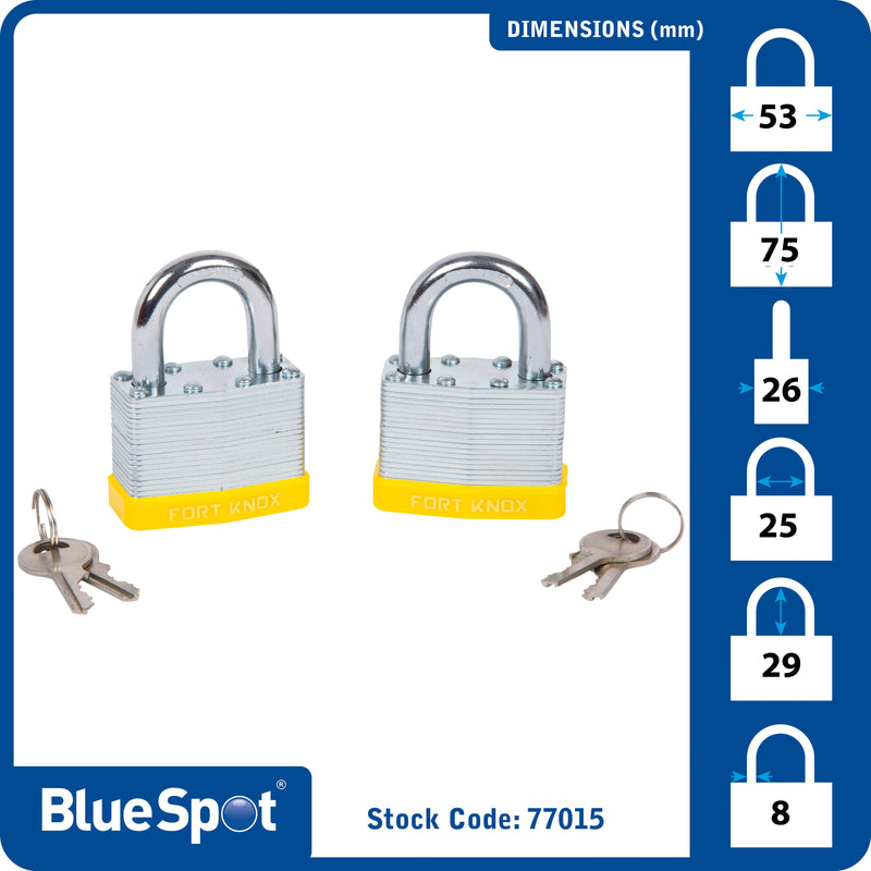 Blue Spot Tools 2 PCE 50mm Laminated Keyed Alike Padlocks
