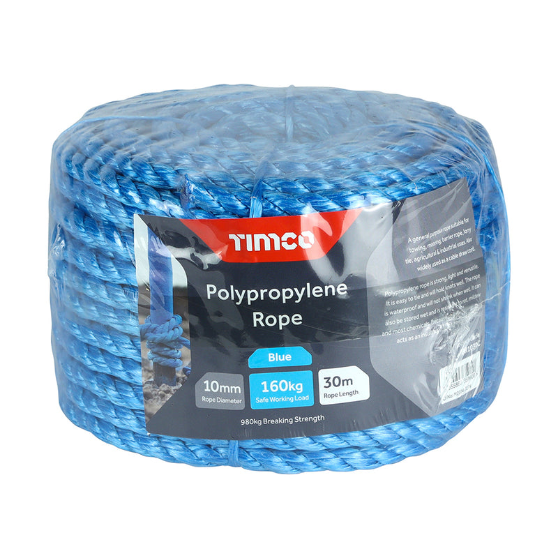 TIMCO Blue Polypropylene Rope on Winder - 10mm x 10m