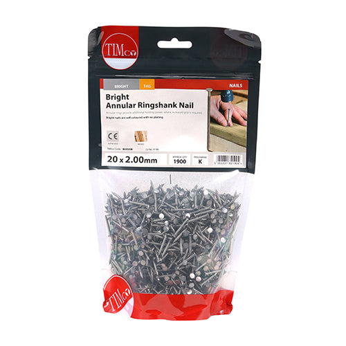 TIMCO Annular Ringshank Nails Bright — 1kg Bag