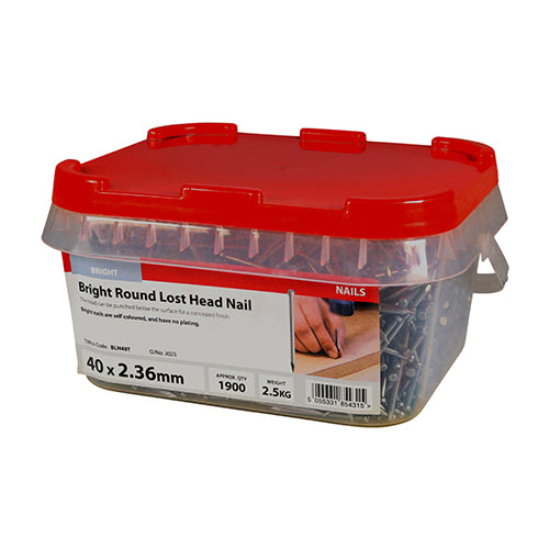 TIMCO Round Lost Head Nails Bright — 2kg Tub