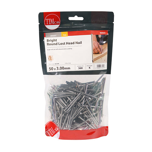 TIMCO Round Lost Head Nails Bright — 1kg Bag