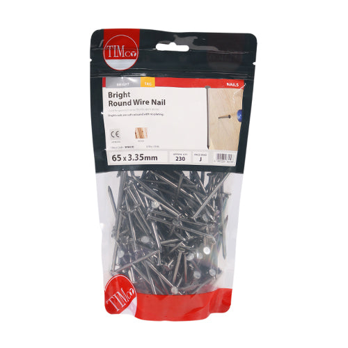 TIMCO Round Wire Nails Bright — 1kg Bag