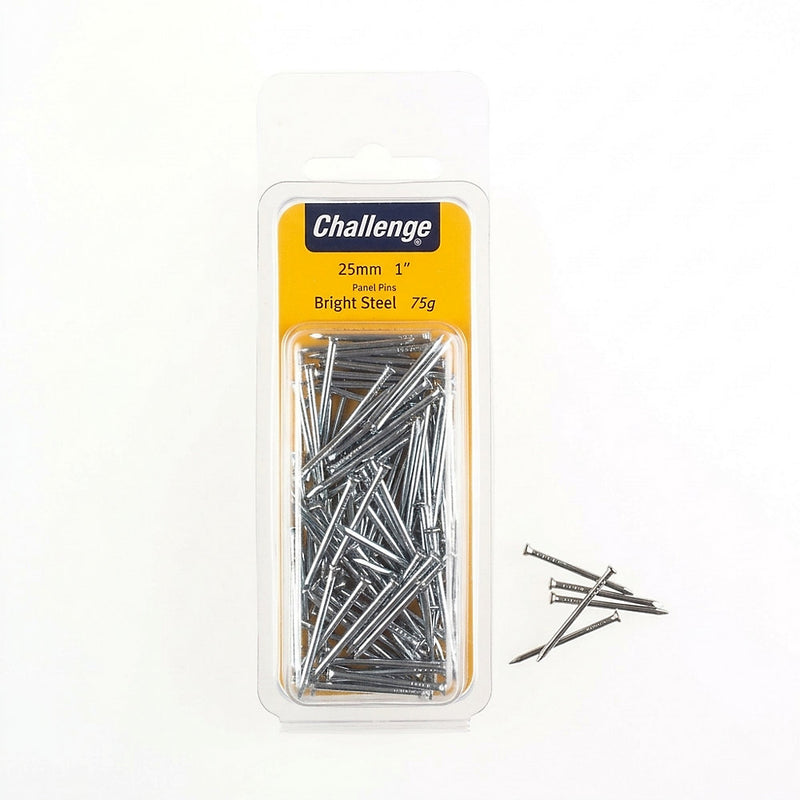 Bright Steel Panel Pins 25mm 75G Hardened Tip for Timber MDF Hardboard Plasterboard Interior & Exterior Use