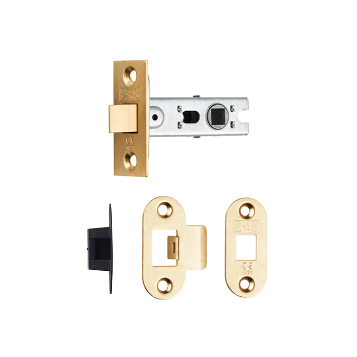 64Mm Bolt-Through Tubular Latch - 8Mm Follower - Electro Brass - Radius - Electro Brassed 64mm
