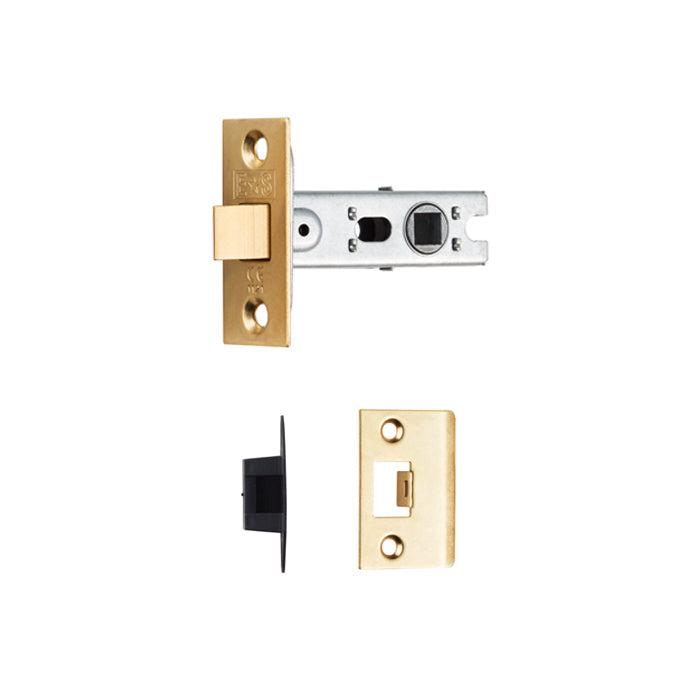 64Mm Bolt-Through Tubular Latch - 8Mm Follower - Electro Brass - Square - Electro Brassed 64MM