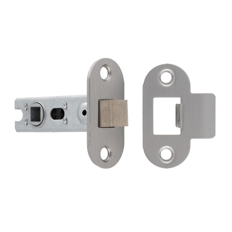 64Mm Bolt-Through Tubular Latch - 8Mm Follower - Radius - Fixed Forend - Satin Stainless Steel