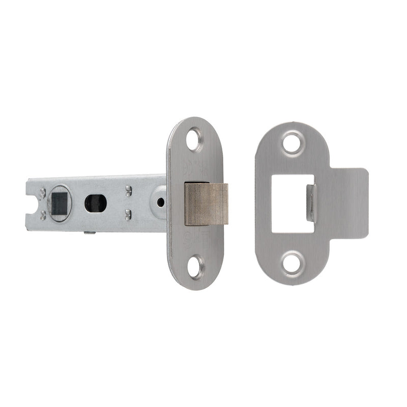 76Mm Bolt-Through Tubular Latch - 8Mm Follower - Radius - Fixed Forend - Satin Stainless Steel
