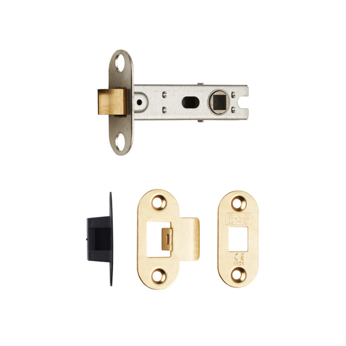 76Mm Bolt-Through Tubular Latch - 8Mm Follower - Electro Brass - Radius - Electro Brassed 76mm
