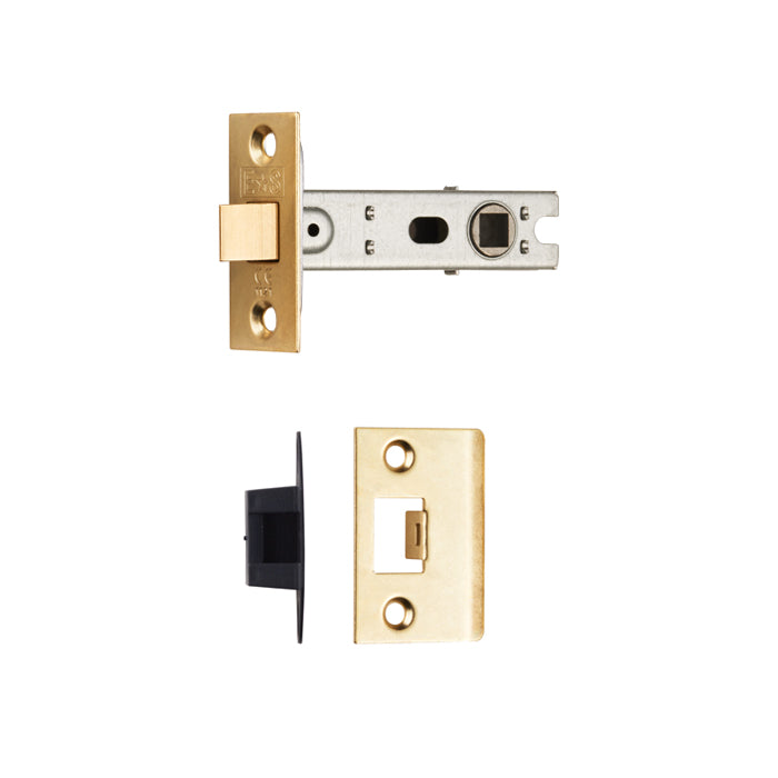 76Mm Bolt-Through Tubular Latch - 8Mm Follower - Electro Brass - Square - Electro Brassed 76mm