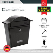 Burg-Wachter Black Classic Wall Mounted Post Box - 36x37x13cm - MB01BK