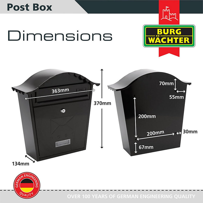 Burg-Wachter Black Classic Wall Mounted Post Box - 36x37x13cm - MB01BK