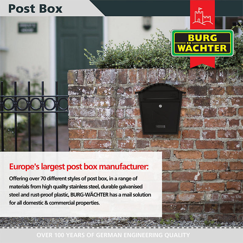 Burg-Wachter Black Classic Wall Mounted Post Box - 36x37x13cm - MB01BK