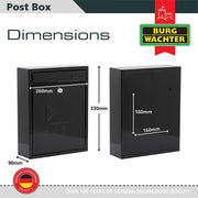 Burg-Wachter Black Compact Wall Mounted Galvanised Steel Postbox 26x33x9cm