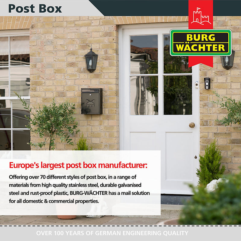 Burg-Wachter Black Compact Wall Mounted Galvanised Steel Postbox 26x33x9cm