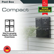 Burg-Wachter Black Compact Wall Mounted Galvanised Steel Postbox 26x33x9cm