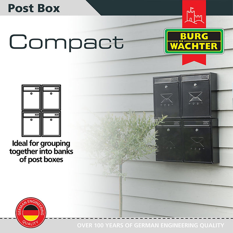 Burg-Wachter Black Compact Wall Mounted Galvanised Steel Postbox 26x33x9cm
