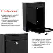 Burg-Wachter Black Compact Wall Mounted Galvanised Steel Postbox 26x33x9cm