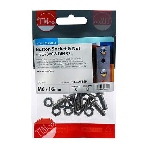 TIMCO Button Socket Screws ISO7380 A2 Stainless Steel - M6 x 12