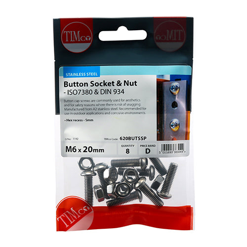 TIMCO Button Socket Screws ISO7380 A2 Stainless Steel - M6 x 12