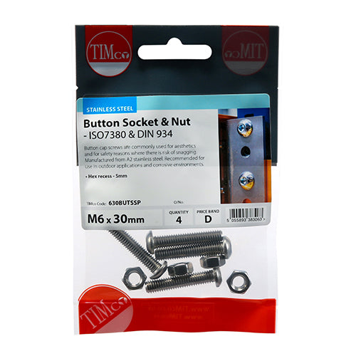 TIMCO Button Socket Screws ISO7380 A2 Stainless Steel