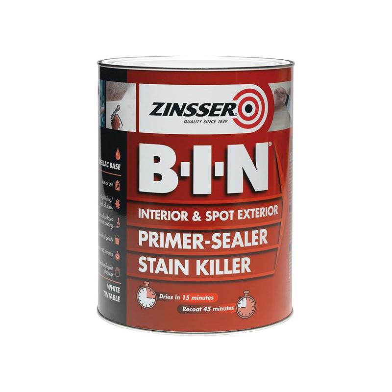 Zinsser B.I.N® Primer, Sealer & Stain Killer Paint White 5 litre Zinsser - RockBottom Northampton
