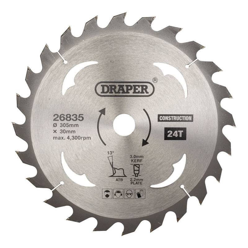 Draper TCT Construction Circular Saw Blade, 305 x 30mm, 24T 26835 Draper - Town Tools 