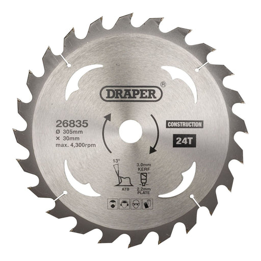 Draper TCT Construction Circular Saw Blade, 305 x 30mm, 24T 26835 Draper - Town Tools 
