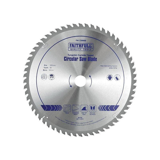 Faithfull TCT Circular Saw Blade 300 x 30mm x 60T POS Faithfull - RockBottom Northampton
