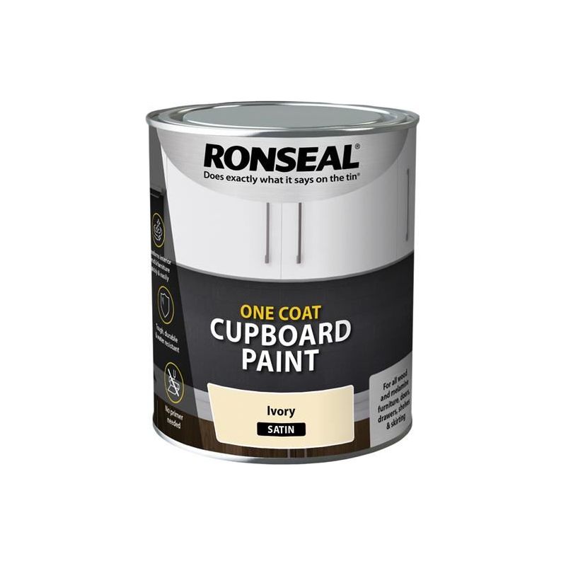 Ronseal One Coat Cupboard Paint Ivory Satin 750ml Ronseal - RockBottom Nothampton