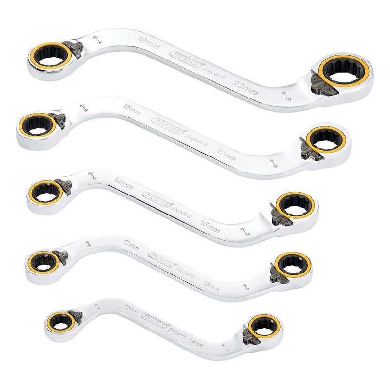 Draper Expert HI-TORQ Double Ring Ratchet S-Shape Spanner Set (5 Piece) Draper - Town Tools
