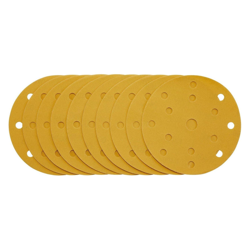 Gold Sanding Discs with Hook & Loop, 150mm, 400 Grit, 15 Dust Extraction Holes (Pack of 10) Draper - Town Tools