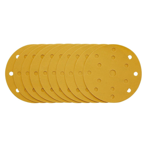 Gold Sanding Discs with Hook & Loop, 150mm, 400 Grit, 15 Dust Extraction Holes (Pack of 10) Draper - Town Tools