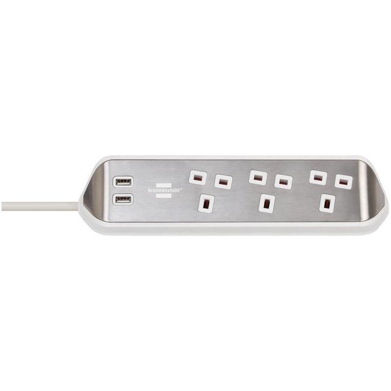 Brennenstuhl estilo Corner Extension Lead 240V 3-Gang 13A White 2m Brennenstuhl - RockBottom Northampton