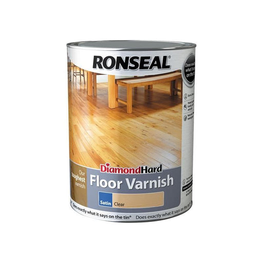 Ronseal Diamond Hard Floor Varnish Satin 5 litre Ronseal - RockBottom Nothampton