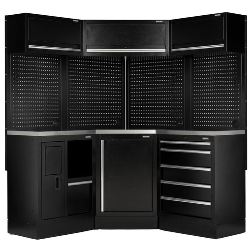 Bunker 18 Piece Modular Storage Corner Combo with Stainless Steel Worktop, 3454mm Draper - Town Tools