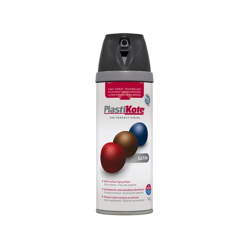 Plastikote Twist & Spray Satin Black 400ml PlastiKote - RockBottom Nothampton